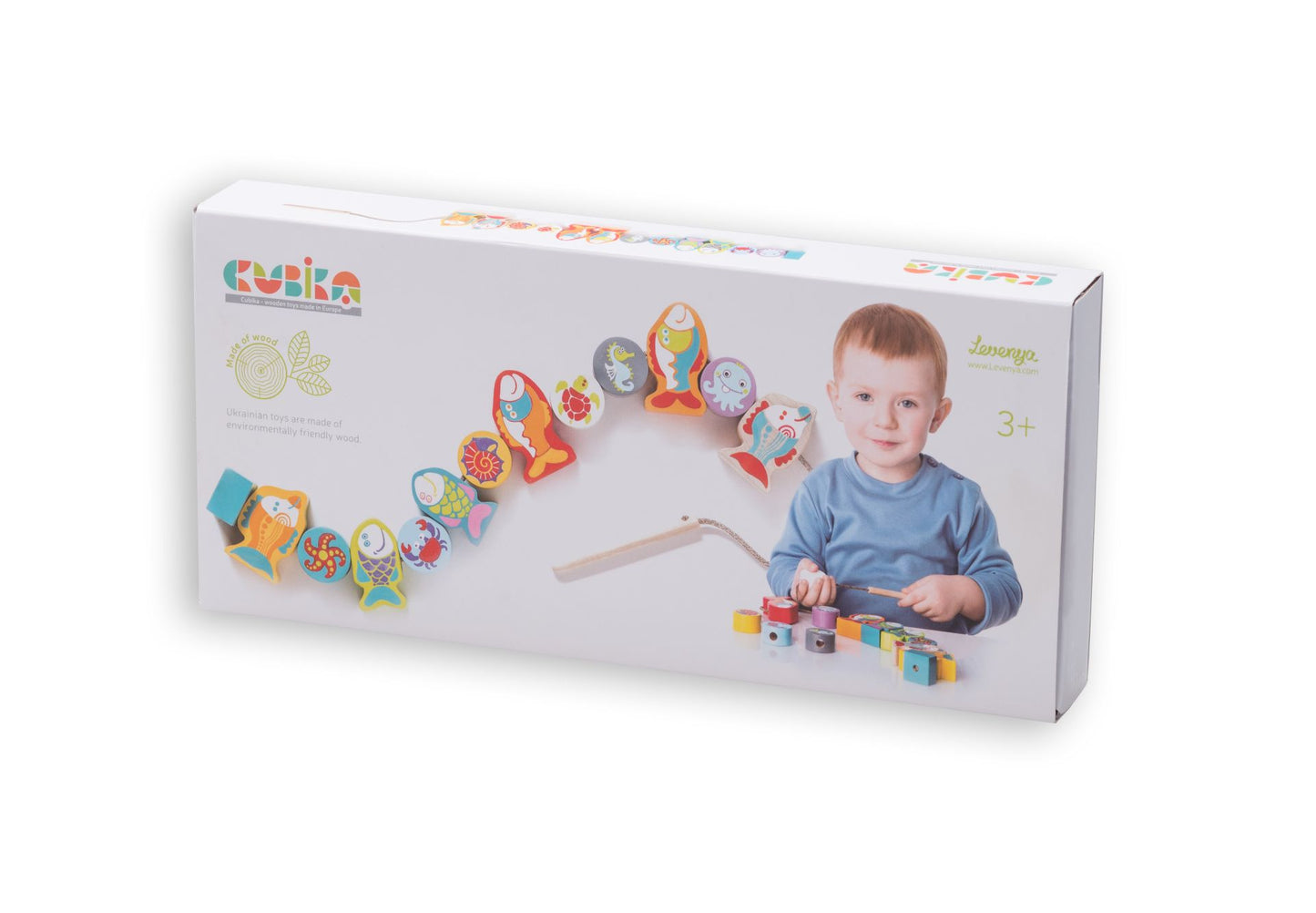 CUBIKA Navlékací ryby a mořští živočichové - navlékací set - 13 dřevěných dílů a 8 předloh