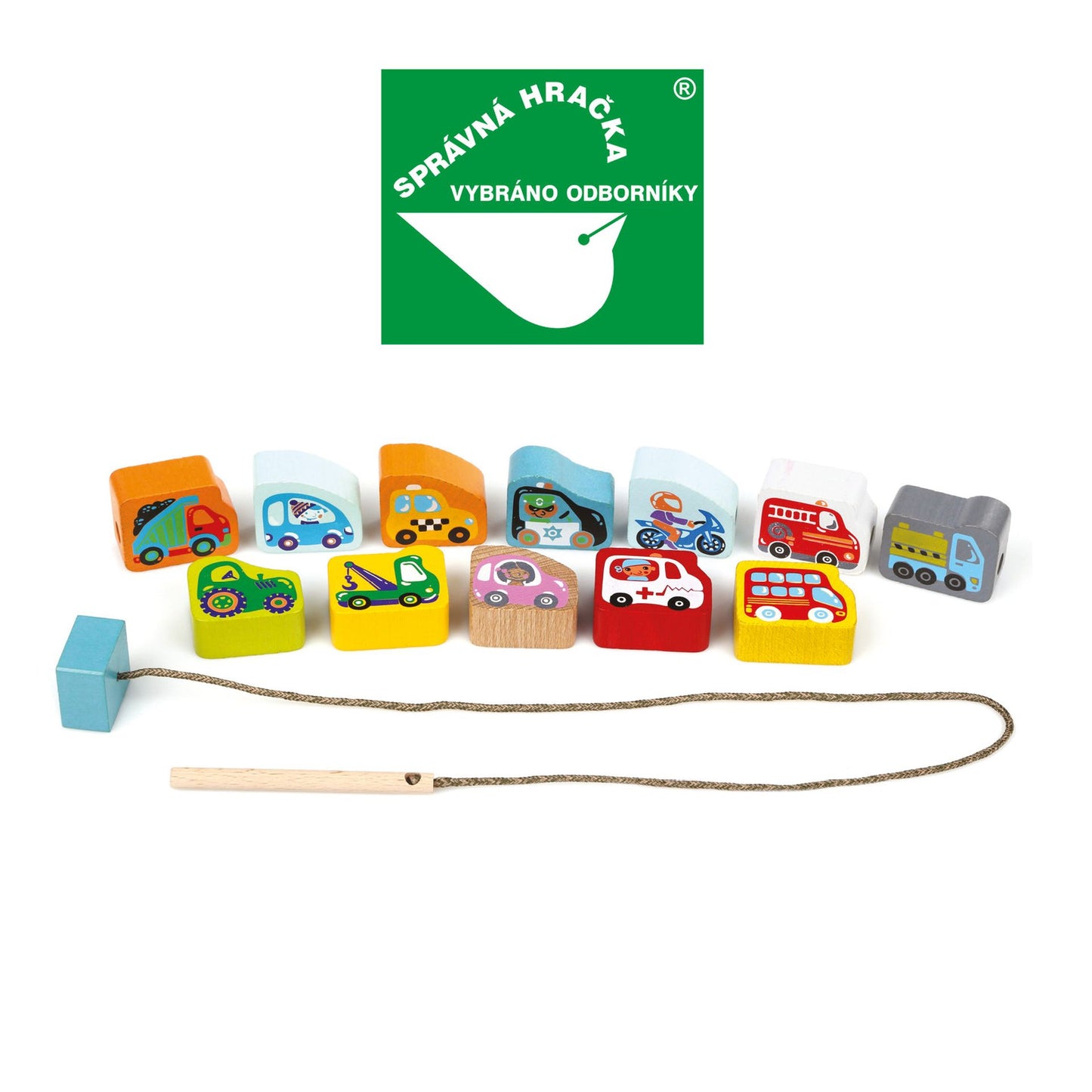 Navlékací set "Dopravní prostředky" - 13 dřevěných dílů