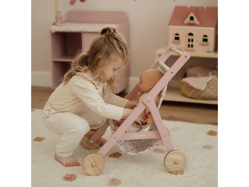 Kočárek pro panenky golfky dřevěné Pink