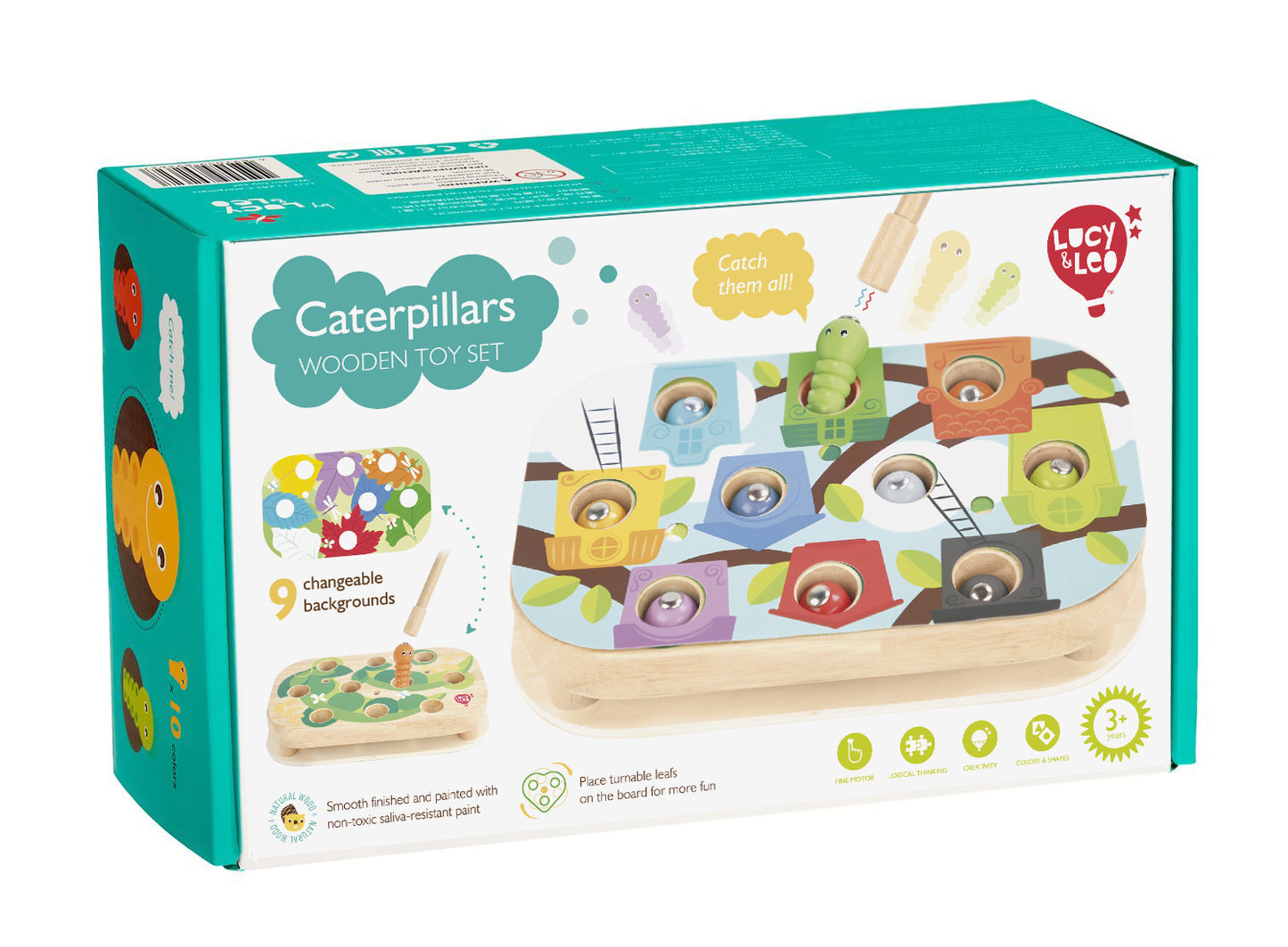 Chytání housenek – dřevěná motorická stolní hra s magnety