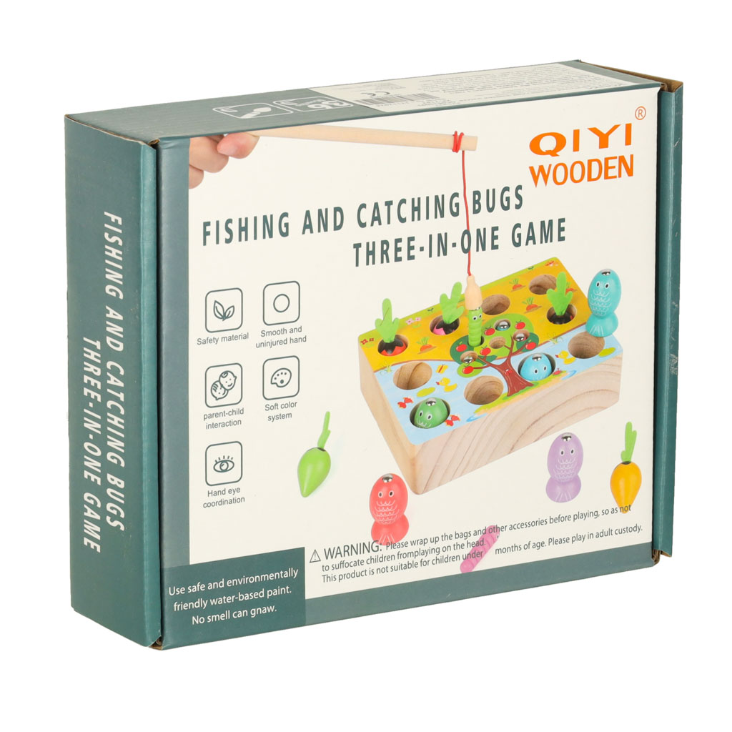 Dřevěná Montessori hra – lovení rybiček, červíků a mrkviček