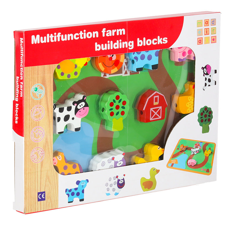 Dřevěné navlékací kostky – Farma se zvířátky + hrací tabulka