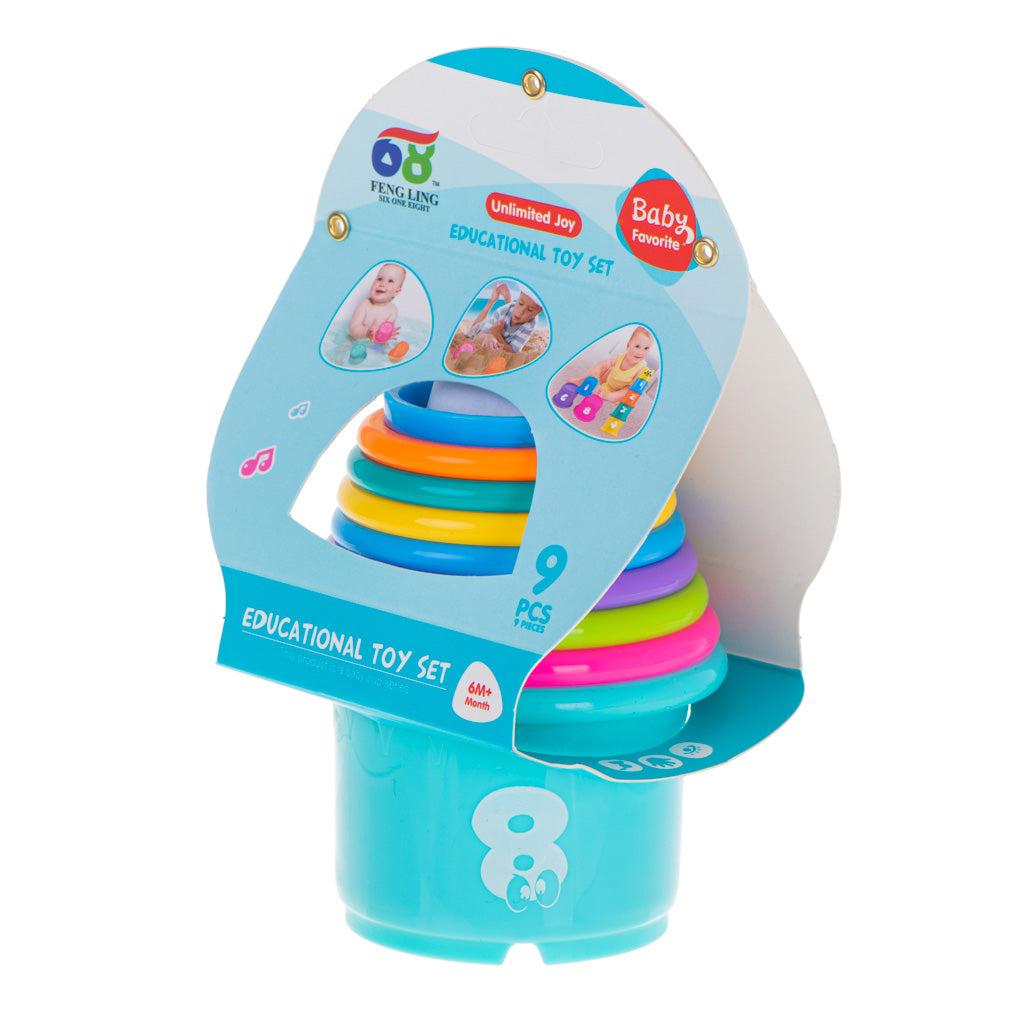 Vzdělávací kelímky – stohovací hra s čísly a ovocem do vany (9 ks)