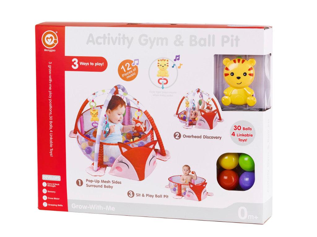 Vzdělávací podložka s ohrádkou, balónky a závěsnými hračkami - motiv Liška