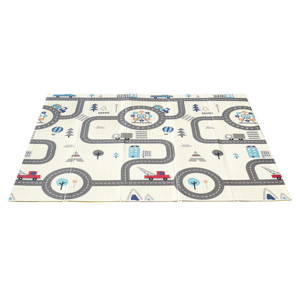 Vzdělávací skládací oboustranná pěnová podložka 179x198 zvířata/ulice
