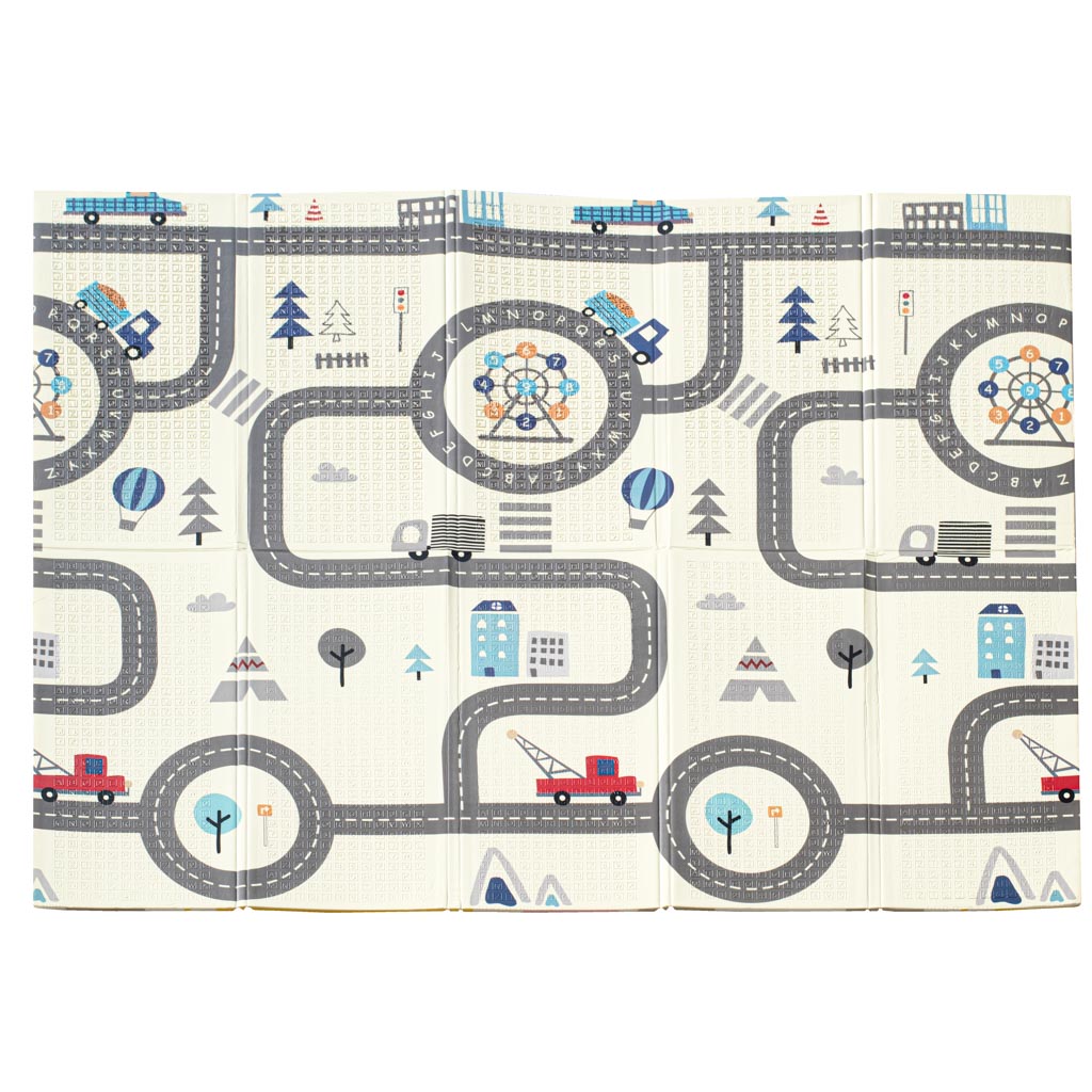 Vzdělávací skládací oboustranná pěnová podložka 179x198 zvířata/ulice