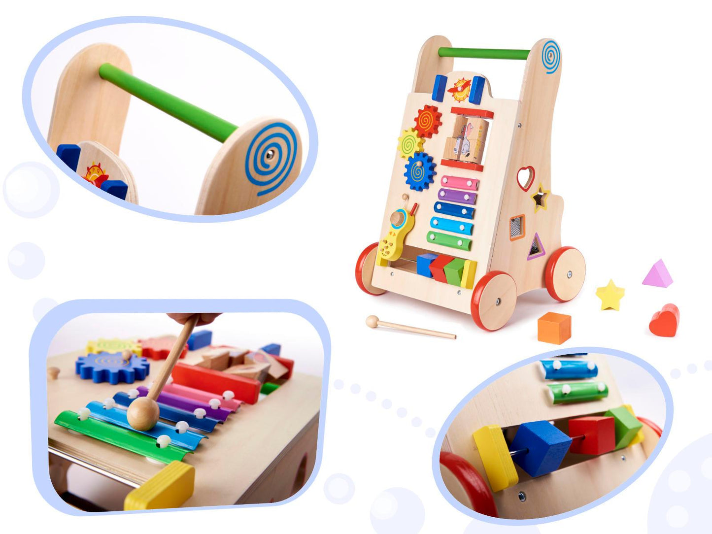 Dřevěné vzdělávací chodítko s výukovými prvky 6v1