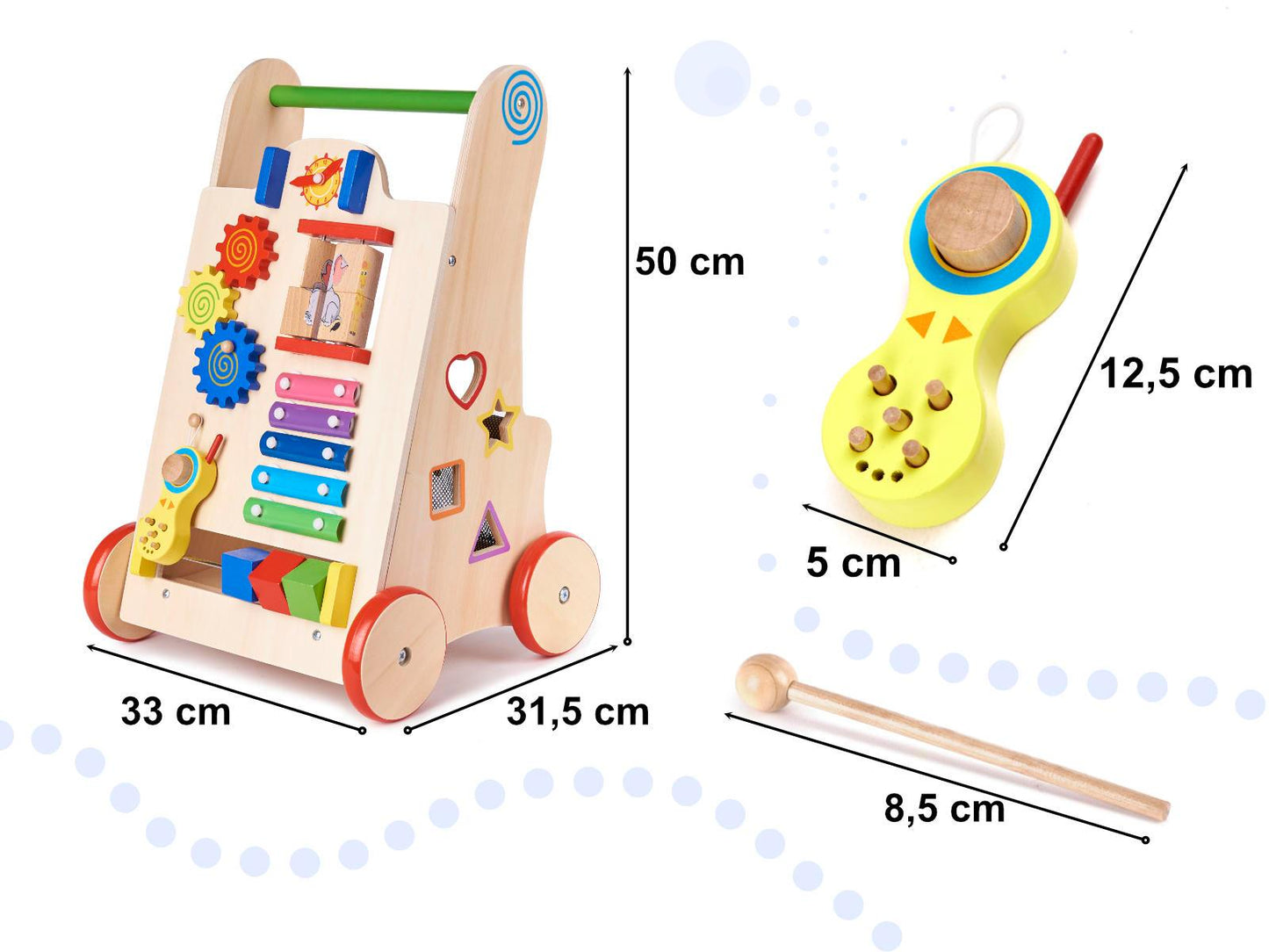 Dřevěné vzdělávací chodítko s výukovými prvky 6v1