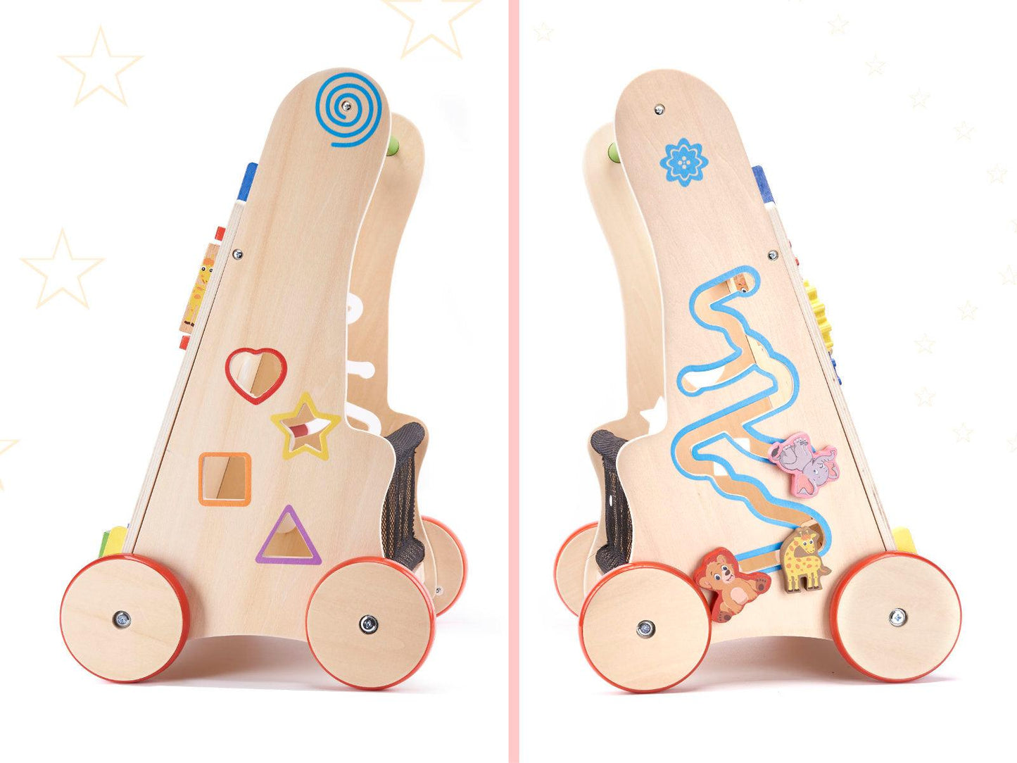 Dřevěné vzdělávací chodítko s výukovými prvky 6v1