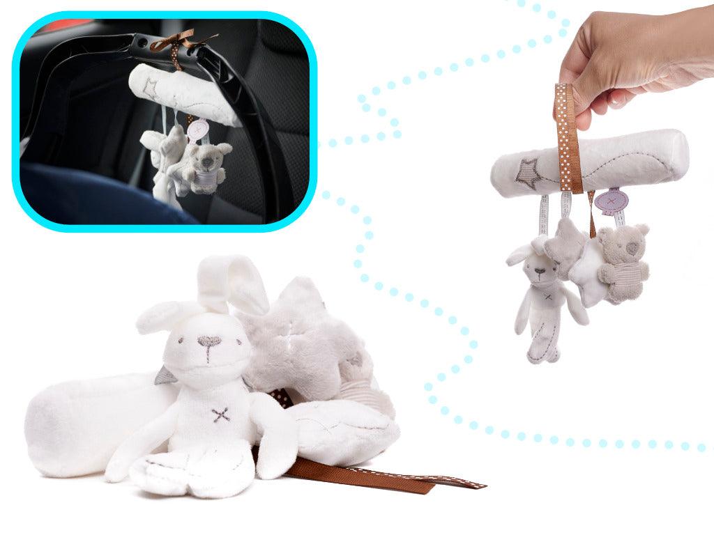 Šedobílý přívěšek na kočárek se zvířátky