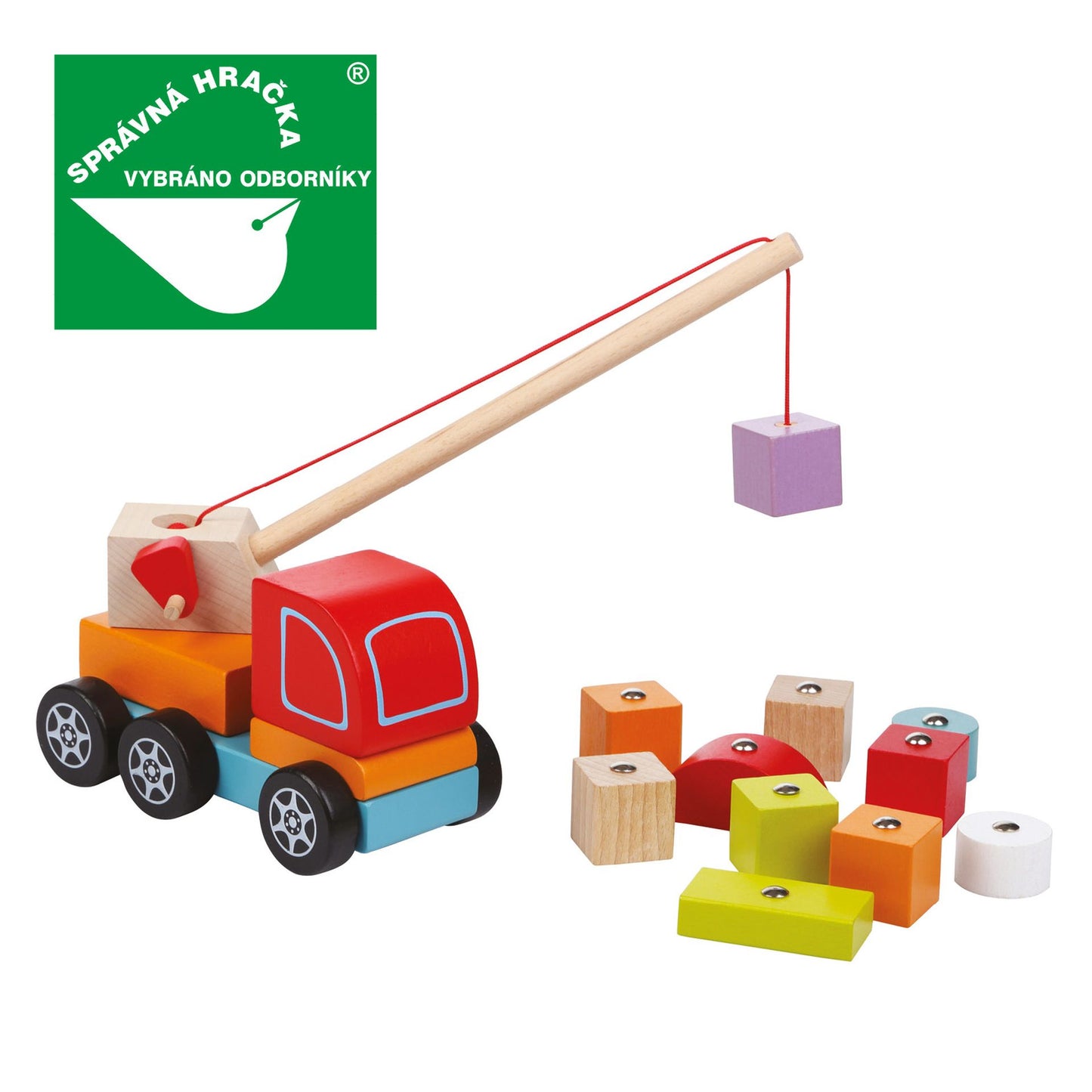 Autojeřáb s magnetem - dřevěná skládačka (14 dílů)