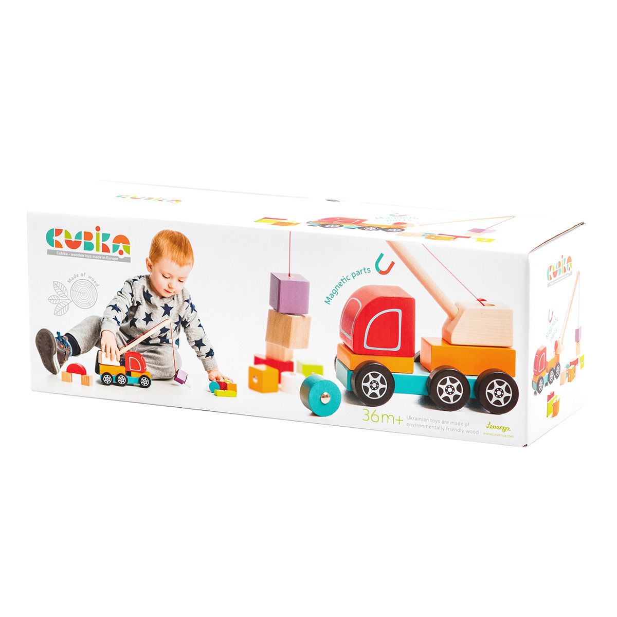 Autojeřáb s magnetem - dřevěná skládačka (14 dílů)