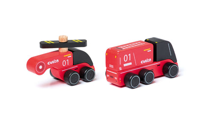 CUBIKA 15559 Hasiči - dřevěné autíčko s helikoptérou