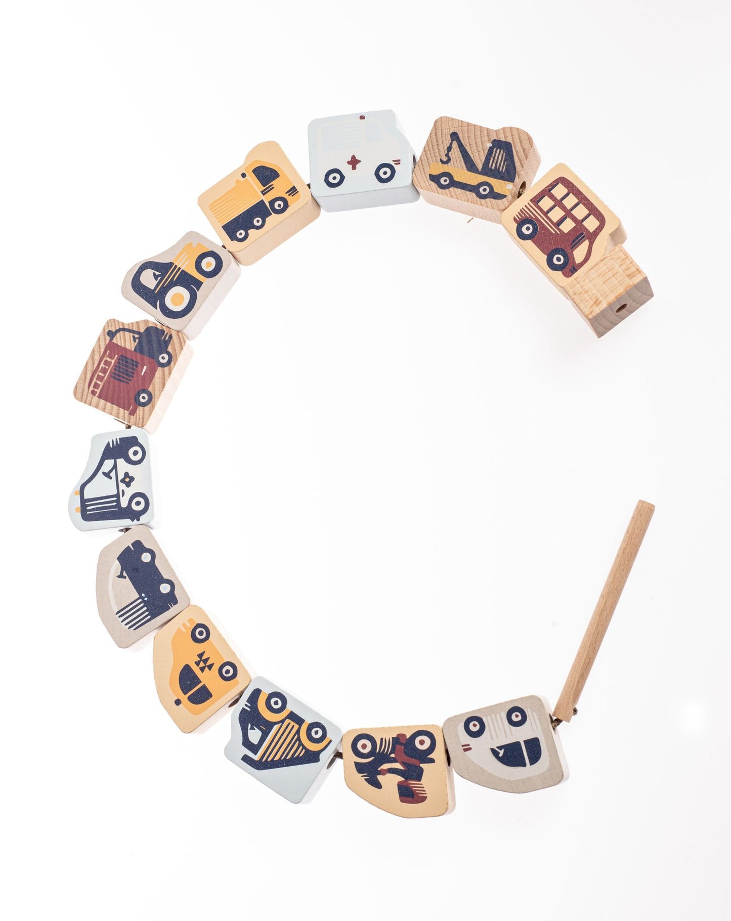 CUBIKA Pastel 16006 Navlékací dopravní prostředky - navlékací set - 13 dřevěných dílů a 8 předloh