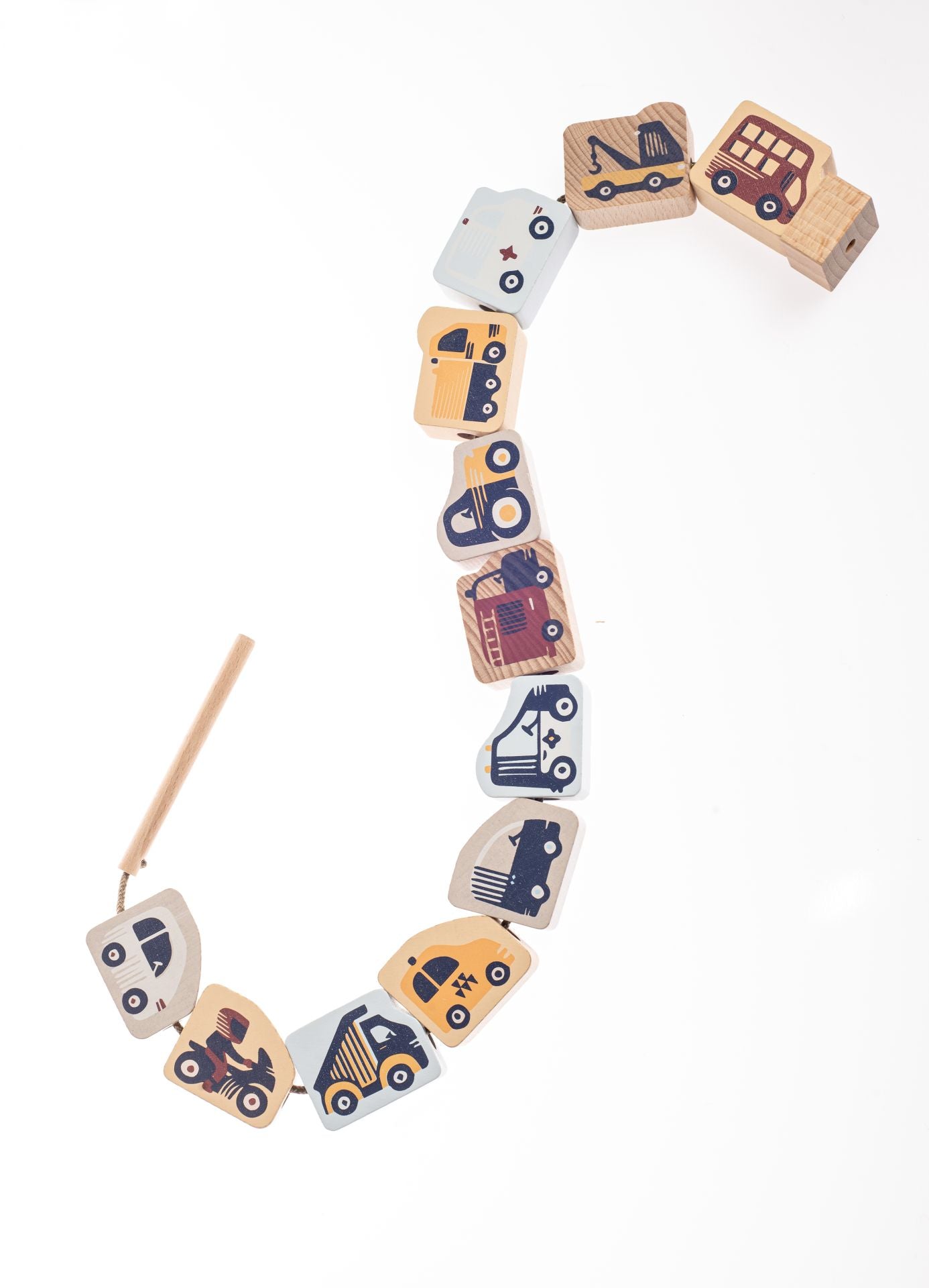 CUBIKA Pastel 16006 Navlékací dopravní prostředky - navlékací set - 13 dřevěných dílů a 8 předloh