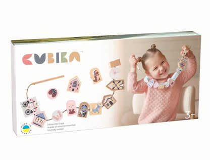 CUBIKA Pastel 16013 Navlékací pohádka - navlékací set - 13 dřevěných dílů a 8 předloh