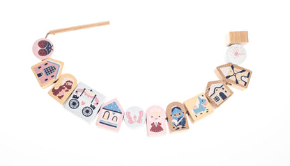 CUBIKA Pastel 16013 Navlékací pohádka - navlékací set - 13 dřevěných dílů a 8 předloh