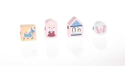 CUBIKA Pastel 16013 Navlékací pohádka - navlékací set - 13 dřevěných dílů a 8 předloh