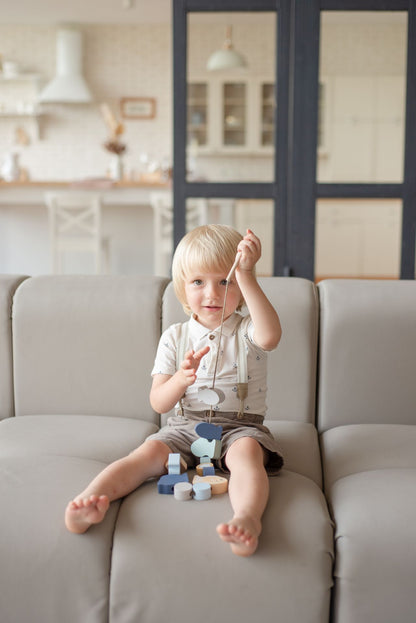 CUBIKA Pastel 16020 Navlékací ryby a mořští živočichové - navlékací set - 13 dřevěných dílů a 8 předloh