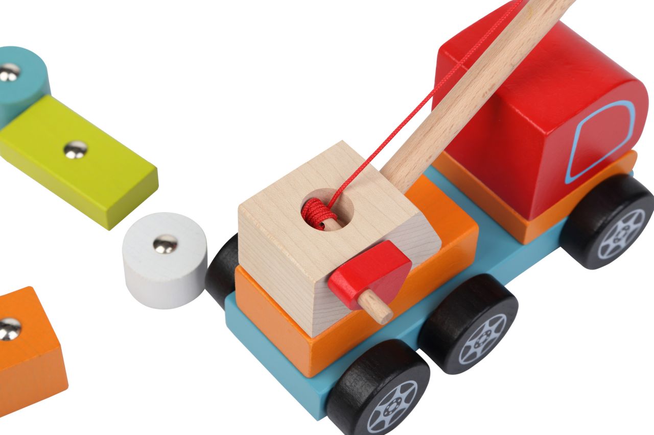 Autojeřáb s magnetem - dřevěná skládačka (14 dílů)