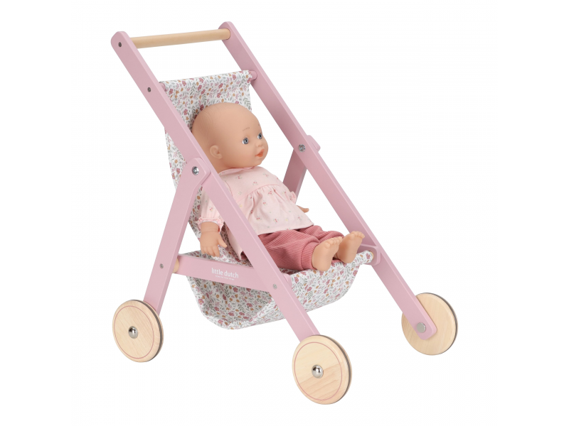 Kočárek pro panenky golfky dřevěné Pink