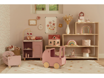 Kočárek pro panenky dřevěný s peřinkou Pink