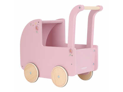 Kočárek pro panenky dřevěný s peřinkou Pink