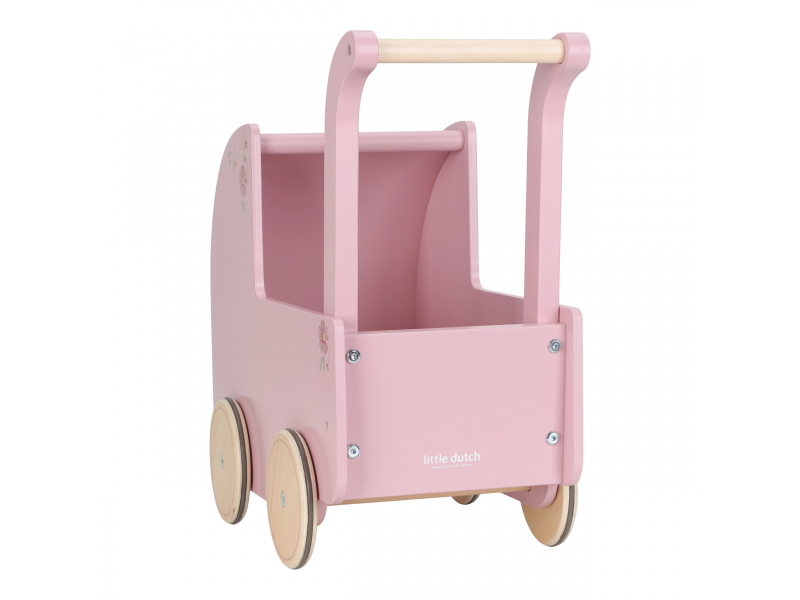 Kočárek pro panenky dřevěný s peřinkou Pink