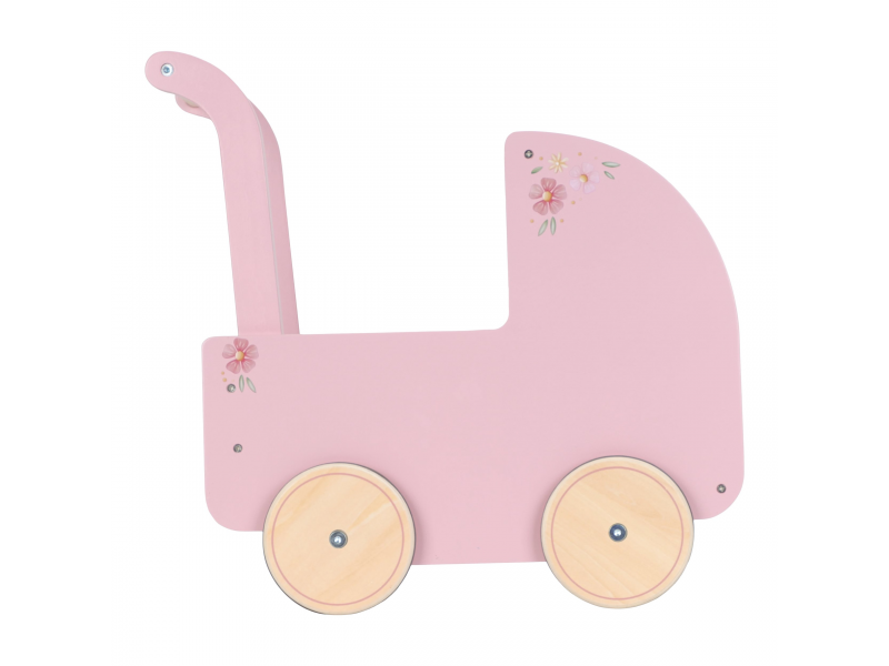 Kočárek pro panenky dřevěný s peřinkou Pink