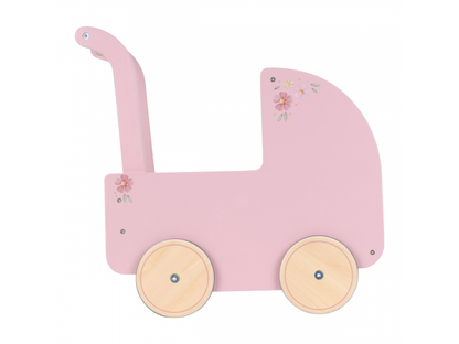 Kočárek pro panenky dřevěný s peřinkou Pink