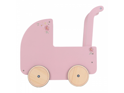 Kočárek pro panenky dřevěný s peřinkou Pink