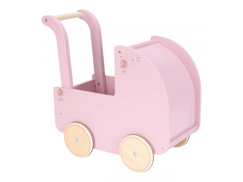 Kočárek pro panenky dřevěný s peřinkou Pink