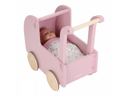 Kočárek pro panenky dřevěný s peřinkou Pink