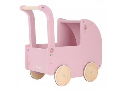 Kočárek pro panenky dřevěný s peřinkou Pink