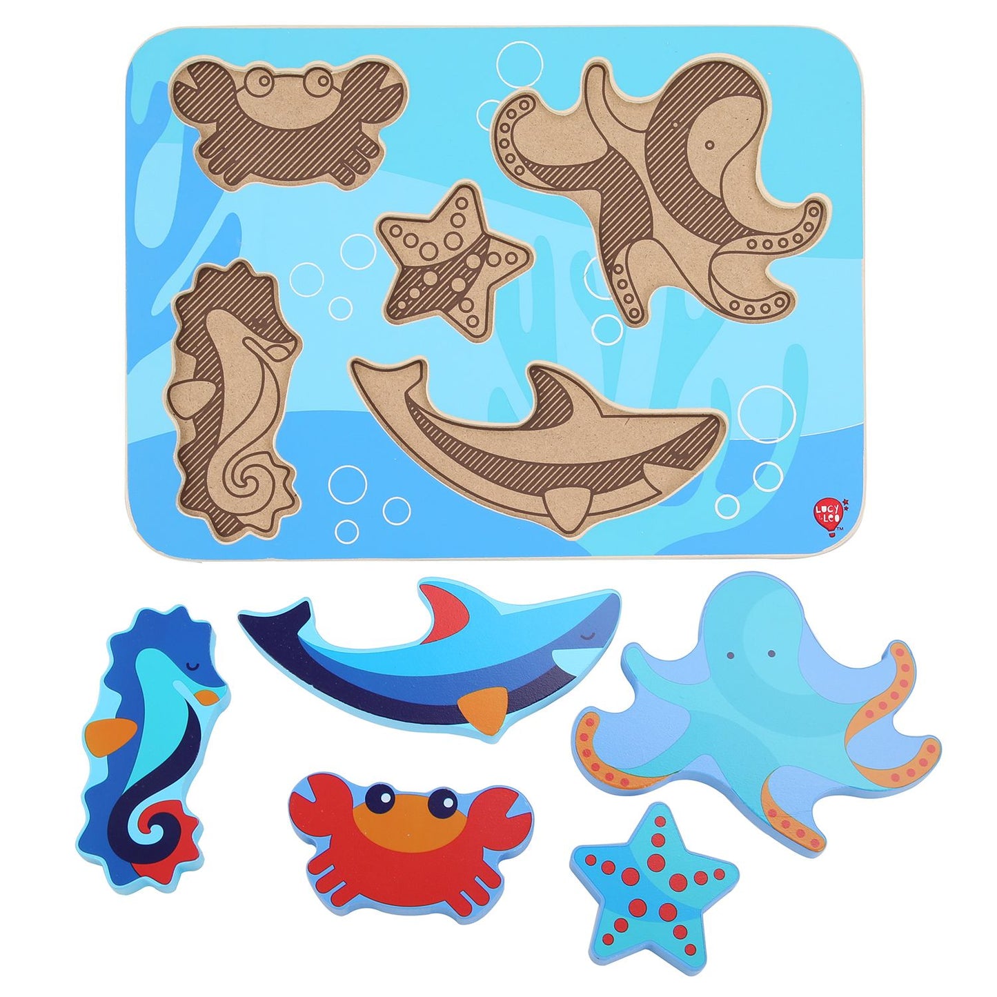 Lucy & Leo 227 Mořští živočichové - dřevěné vkládací puzzle 6 dílů