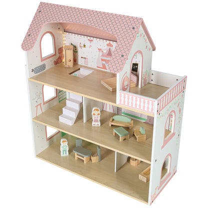 Dřevěný domeček pro panenky LULILO Peonio 70 cm – růžový s LED osvětlením