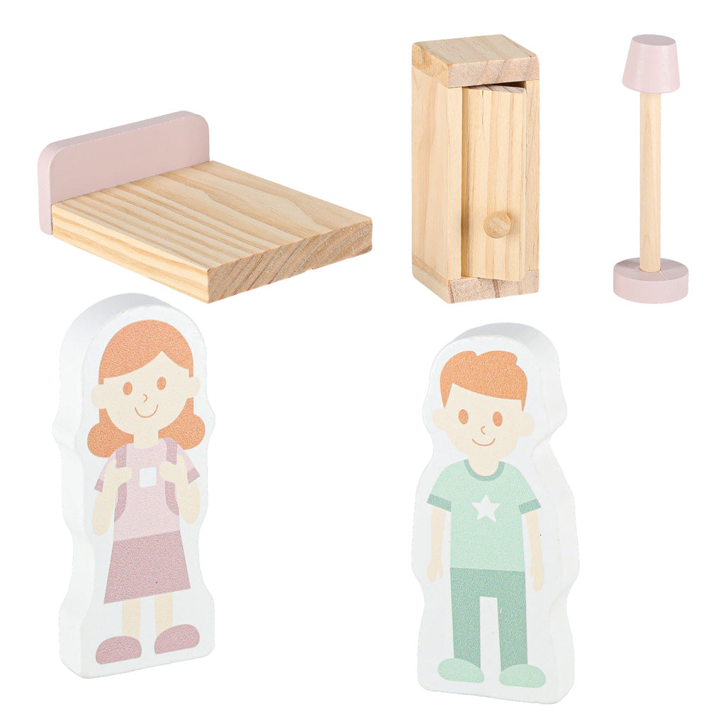 Dřevěný domeček pro panenky LULILO Peonio 70 cm – růžový s LED osvětlením