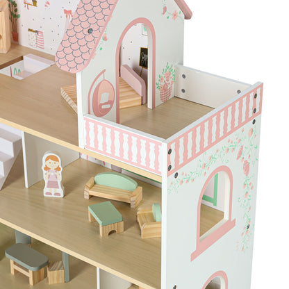 Dřevěný domeček pro panenky LULILO Peonio 70 cm – růžový s LED osvětlením