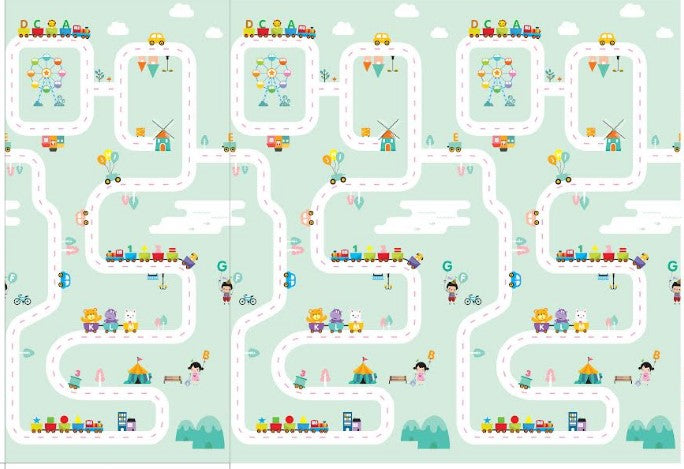 Vzdělávací pěnová podložka oboustranná skládací – panda a ulice, 180 × 200 cm