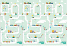 Vzdělávací pěnová podložka oboustranná skládací – panda a ulice, 180 × 200 cm