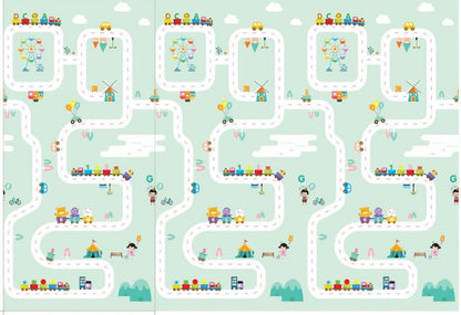 Vzdělávací pěnová podložka oboustranná skládací – panda a ulice, 180 × 200 cm