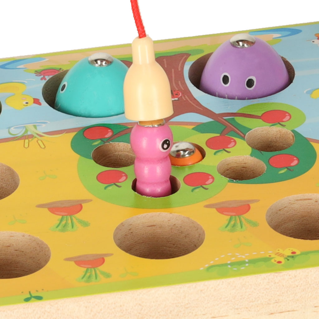 Dřevěná Montessori hra – lovení rybiček, červíků a mrkviček