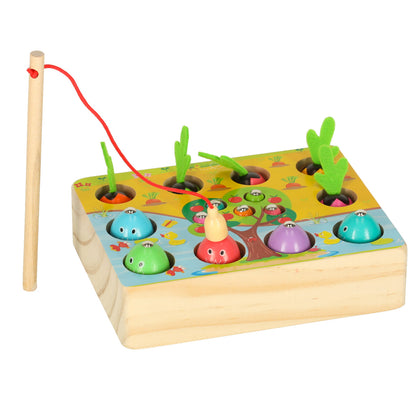 Dřevěná Montessori hra – lovení rybiček, červíků a mrkviček