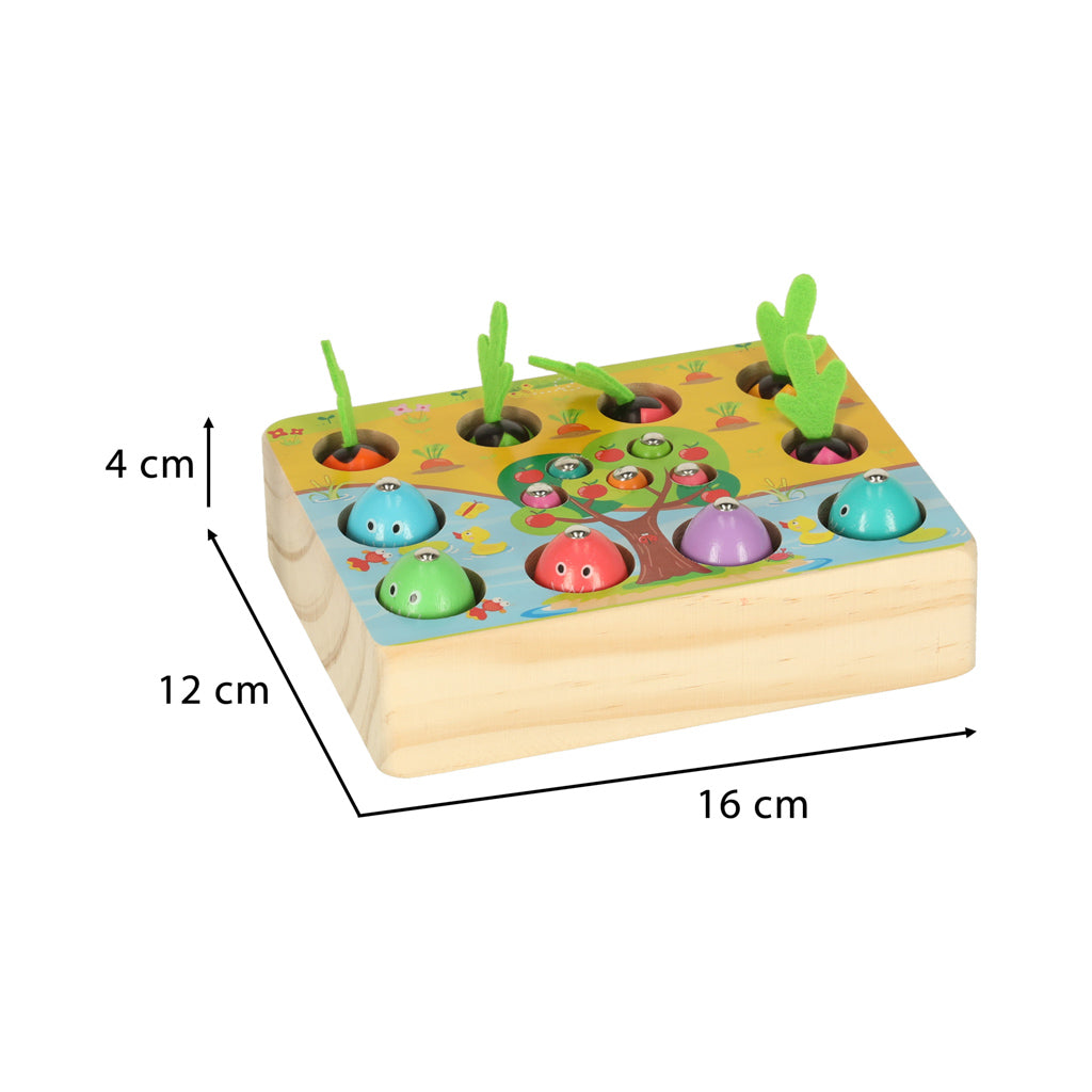Dřevěná Montessori hra – lovení rybiček, červíků a mrkviček