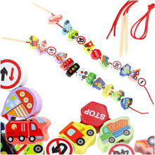 Dřevěné navlékací kostky – Vozidla a dopravní značky