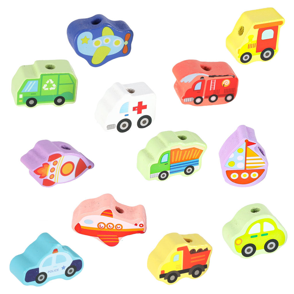 Dřevěné navlékací kostky – Vozidla a dopravní značky