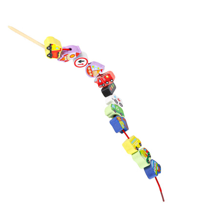 Dřevěné navlékací kostky – Vozidla a dopravní značky