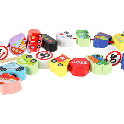 Dřevěné navlékací kostky – Vozidla a dopravní značky