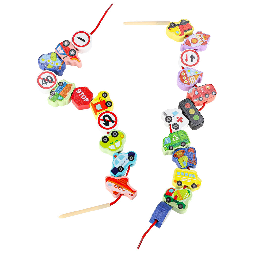 Dřevěné navlékací kostky – Vozidla a dopravní značky