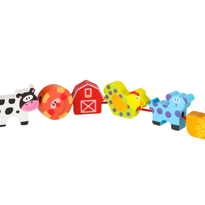 Dřevěné navlékací kostky – Farma se zvířátky + hrací tabulka